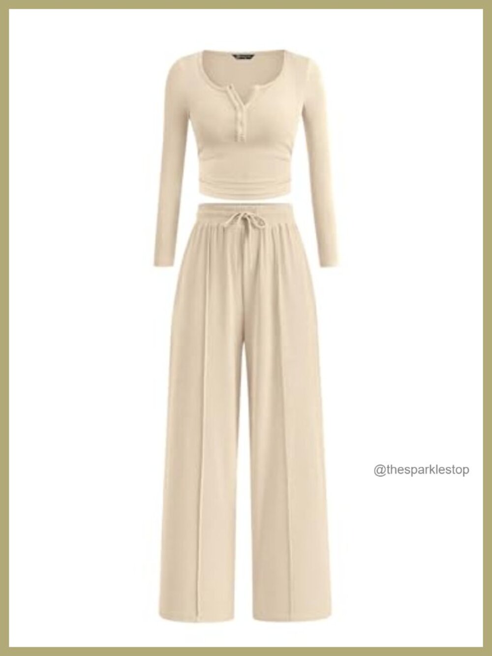 Women's 2 Piece Ribbed Knit Lounge Set Long Sleeve Crop Top Wide Leg Pants